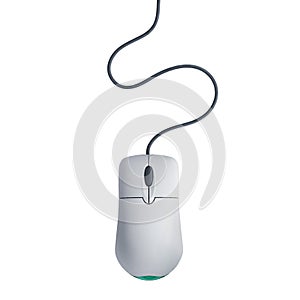 Plastic computer mouse with wire on a white background