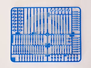 Plastic constructor parts set manufactured using injection molding technique