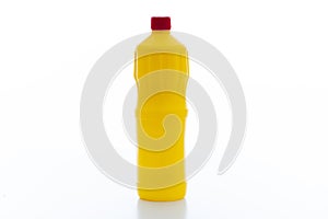 Plastic container with chlorine bleach isolated against white background