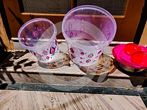 Plastic container for households transparent object