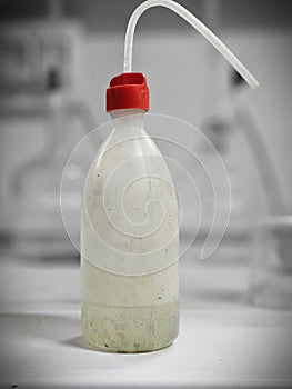 plastic container with squeezing spout for chemical laboratory analysis photo