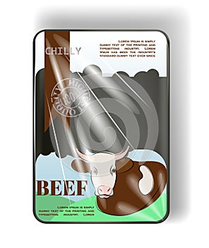 Plastic container tray with cellophane cover. For beef.