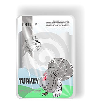 Plastic container tray with cellophane cover. For Turkey meat.