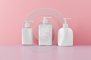 Plastic containers with soap, shampoo or any body care product