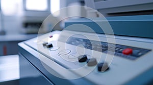 The plastic control panel with clearly labeled buttons and digital display for precise settings