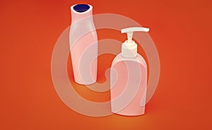 Plastic cosmetic packing with flip cap and pump dispenser for shampoo and liquid soap, bottles