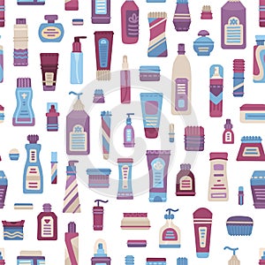 Plastic cosmetics bottle, dispenser, container, jar, tube seamless pattern