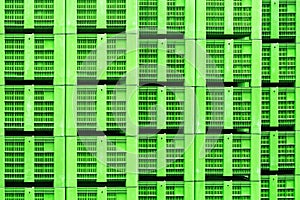 Plastic crates in green color, stacked