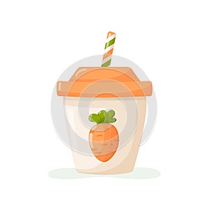 Plastic cup carrot smoothie. Isolated vector illustration