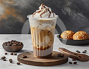 Plastic cup with cold coffee