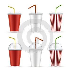 Plastic cup for soda water realistic set