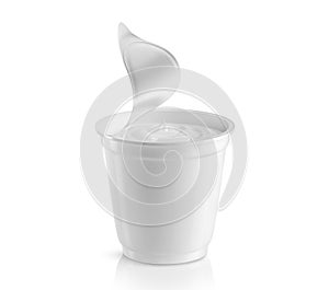 Plastic cup with sour cream 3D render