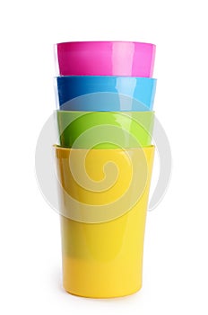 Plastic cups isolated on white background