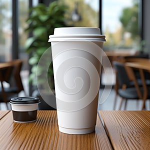 Plastic cups on plain white frosted background in cafes and supermarkets