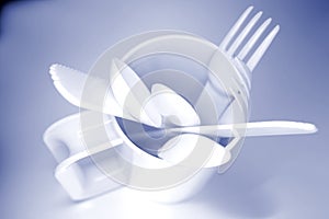 Plastic cutlery in cup