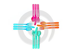 Plastic cutlery set on a white background