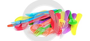 Plastic cutlery on a white background