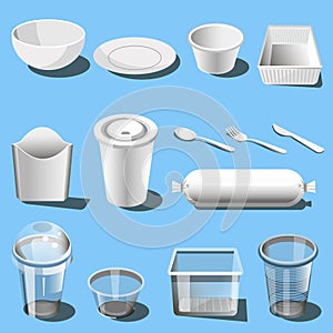 Plastic dishware disposable tableware vector icons