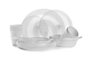 Plastic dishware isolated on white