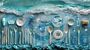 Plastic disposable plastic dishes pollute the seas and oceans of Europe if people do not stop using them photo