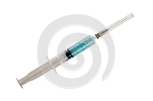 Plastic disposable syringe with a needle in a protective cap wit