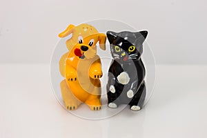 Plastic dog and cat salt and pepper shakers