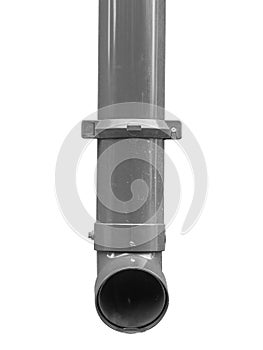 A plastic downpipe for draining rainwater from the roof, isolated on white background