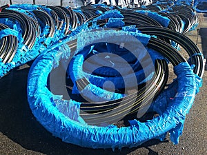 Plastic drain pipes pvc in a pile