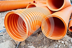 Plastic drainage pipe buried in the ground