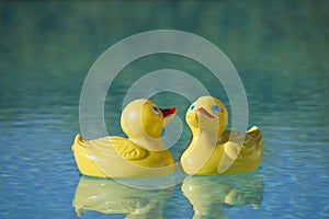 Plastic ducks in pool