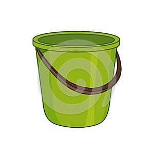 Plastic empty green bucket, vector illustration. Cartoon style.