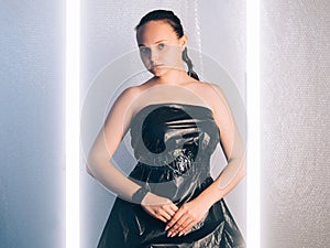 Plastic fashion female model polyethylene dress