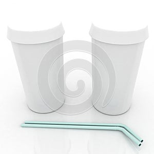 Plastic fast food glasses with blue tubule