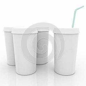 Plastic fast food glasses with blue tubule