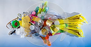 Plastic fish made of disposable and waste plastics, ecology concept photo