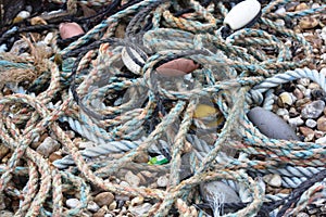 Plastic fishing rope on the beach