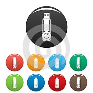 Plastic flash drive icons set color