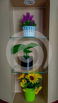 Plastic flowers are used as indoor decoration to enhance the appearance of a room.