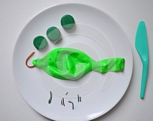 Plastic food conceptual image with plastic waste that lives in our oceans