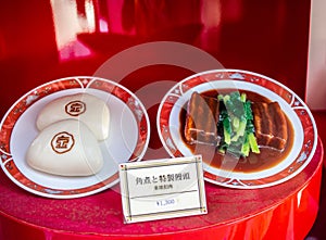 Plastic food display: Kakuni Manju pork belly and the bun version in Nagasaki Chinatown, Japan photo