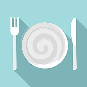 Plastic fork plate knife icon, flat style