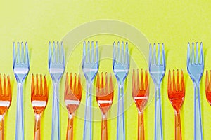 Plastic forks pattern. Green ecology minimal concept idea