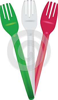 Plastic forks three colors red white green white plastic forks