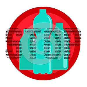 Plastic free concept vector illustration with blue bottles and the word Stop