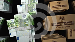 Plastic free and eco friendly box and Euro money pack 3d illustration