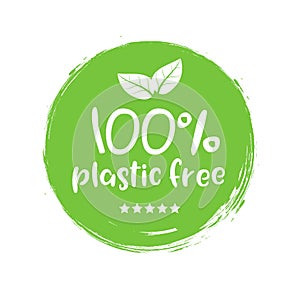 Plastic free green icon badge. Bpa plastic free chemical mark zero or 100 percent clean