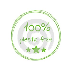 Plastic free green icon badge and product sign for labels, stickers and stamps.