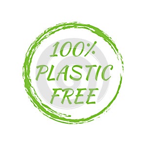 Plastic free icon or logo. Green eco badge or sticker. Vector illustration.