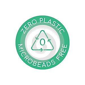 Zero plastic microbeads free icon. Recycle triangle and number zero in a green circle. photo