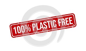 100% Plastic Free Rubber Stamp. 100% Plastic Free Grunge Stamp Seal Vector Illustration